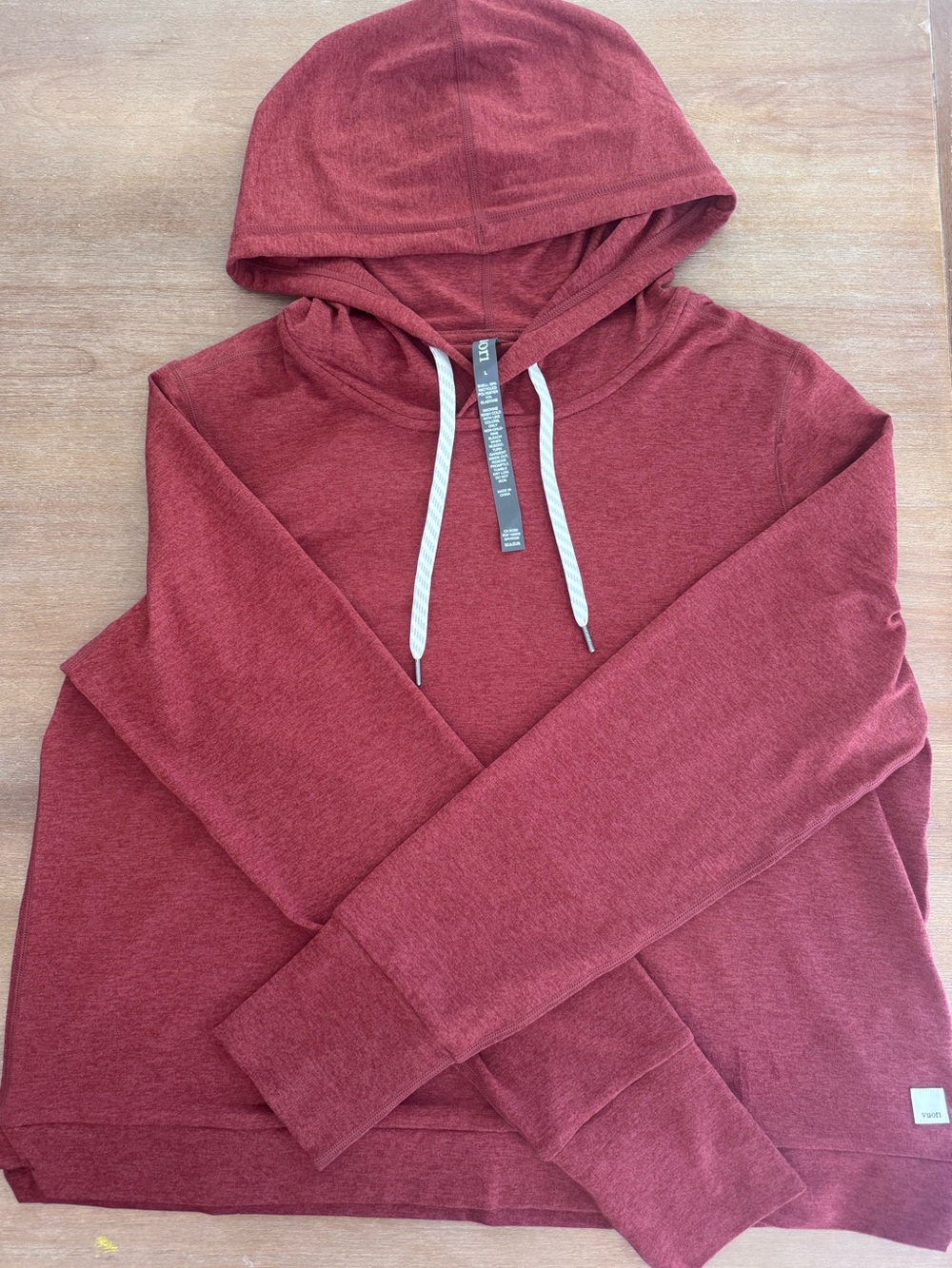 Vuori red Women’s  Hooded Pullover with White Drawstrings